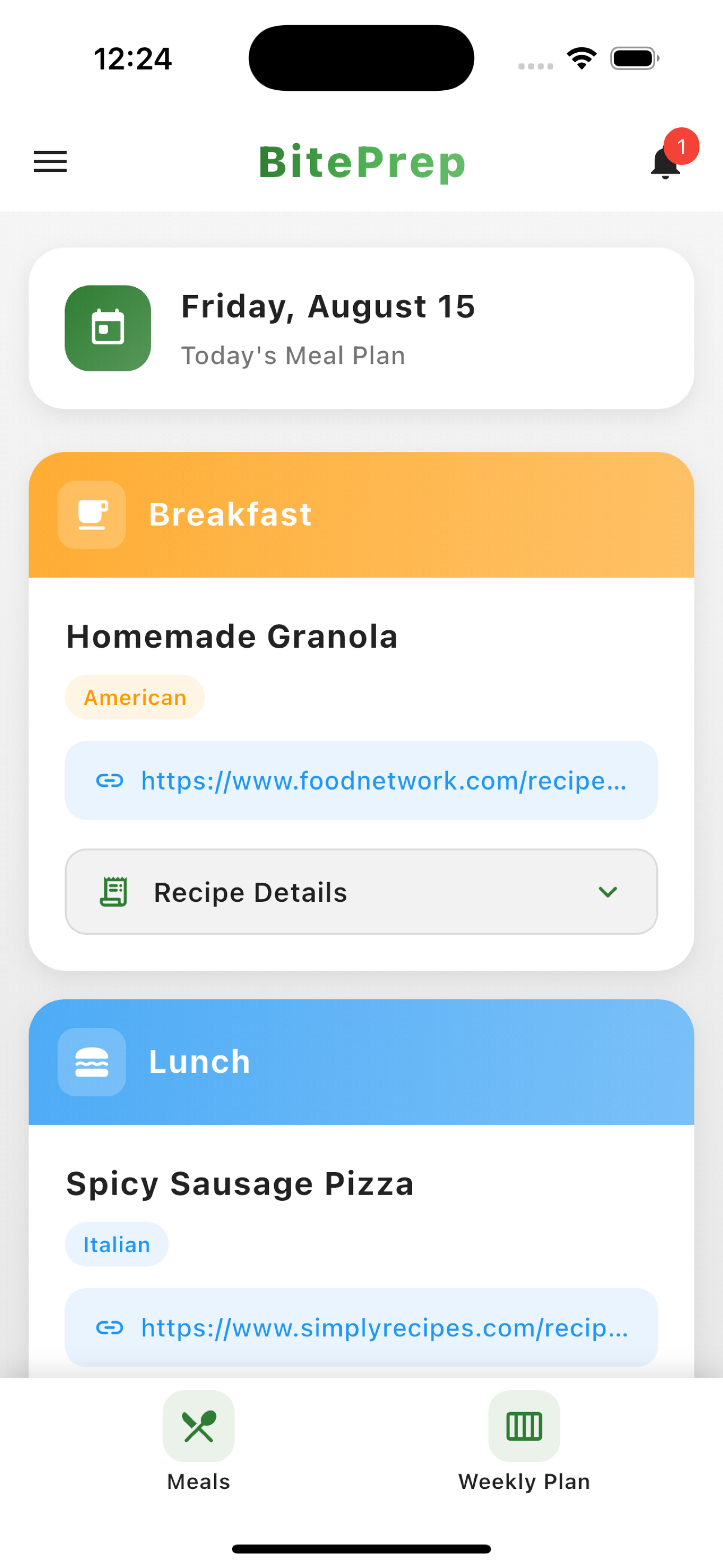 BitePrep Main Screen